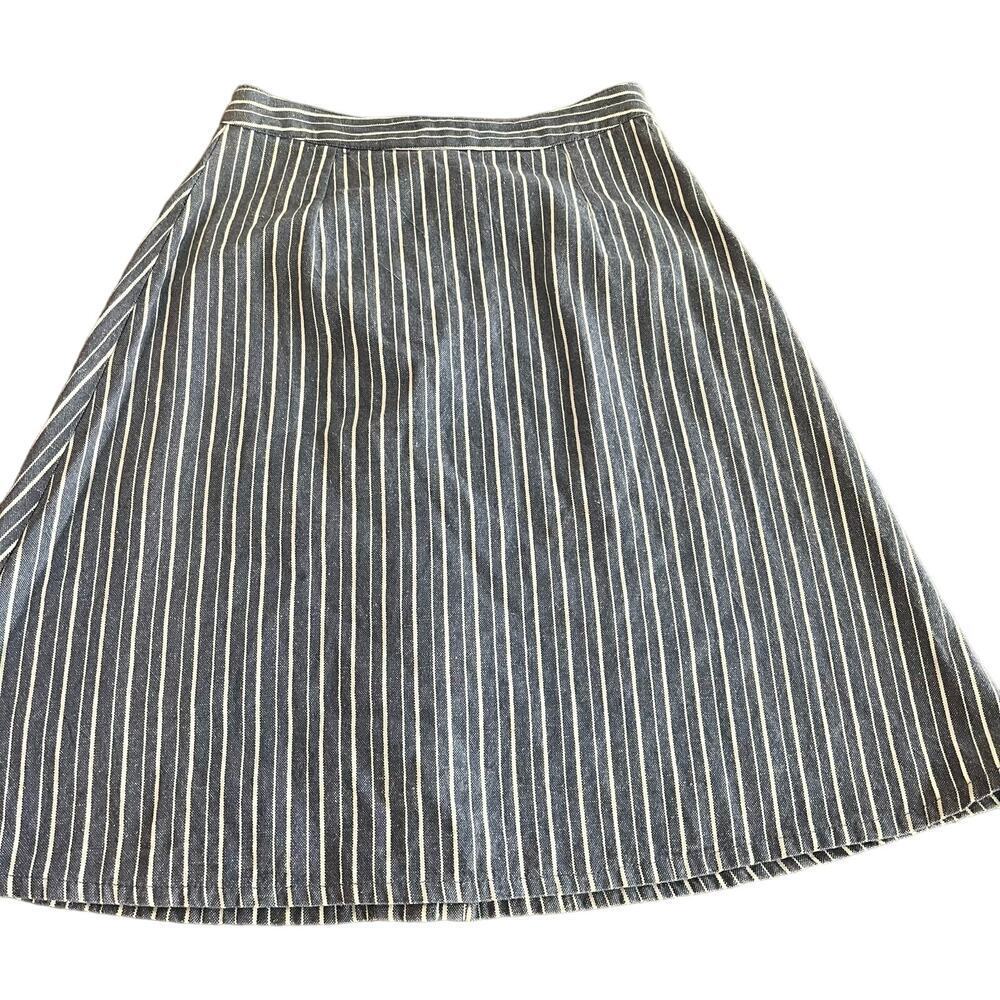 Mata Traders Midi A Line Blue White Striped Button Skirt-XS - Picture 2 of 5